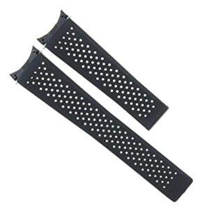 Ewatchparts 22MM RUBBER STRAP BAND COMPATIBLE WITH TAG HEUER CARRERA MONACO PERFORATED WATCH BLACK