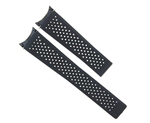 Ewatchparts 22MM RUBBER STRAP BAND COMPATIBLE WITH TAG HEUER CARRERA MONACO PERFORATED WATCH BLACK