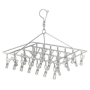 whatuneed laundry clothesline hanging rack，stainless steel drying clothes hanger ，multiple function windproof pegs hook for drying/socks/underwear/clothes/towels (30 clips)