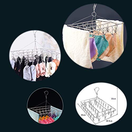 whatUneed Laundry Clothesline Hanging Rack，Stainless Steel Drying Clothes Hanger ，Multiple Function Windproof Pegs Hook for Drying/Socks/Underwear/Clothes/Towels (30 Clips)