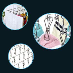 whatUneed Laundry Clothesline Hanging Rack，Stainless Steel Drying Clothes Hanger ，Multiple Function Windproof Pegs Hook for Drying/Socks/Underwear/Clothes/Towels (30 Clips)