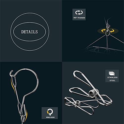 whatUneed Laundry Clothesline Hanging Rack，Stainless Steel Drying Clothes Hanger ，Multiple Function Windproof Pegs Hook for Drying/Socks/Underwear/Clothes/Towels (30 Clips)