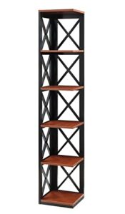 convenience concepts oxford 5 tier corner bookcase, cherry / black
