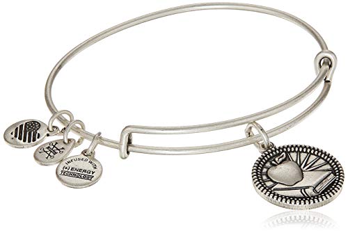 Alex and Ani Occupations Expandable Bangle for Women, Teacher Charm, Rafaelian Silver Finish, 2 to 3.5 in