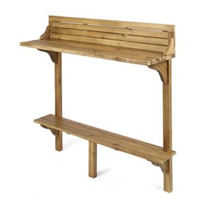 christopher knight home caribbean outdoor acacia wood balcony bar table, natural stained