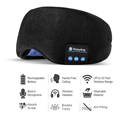 Voerou Sleep Headphones 5.2 Bluetooth Sleep Mask with Music and Ultra Thin Speakers Perfect for Sleeping, Air Travel,Meditation and Relaxation，Unique Gifts for Men Women - Black