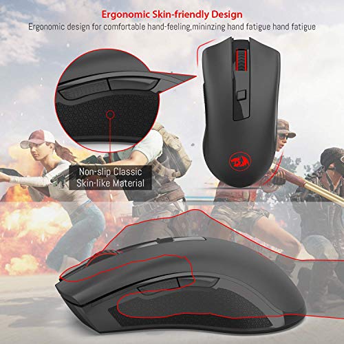 Redragon M652 Optical 2.4G Wireless Mouse with USB Receiver, Portable Gaming & Office Mice, 5 Adjustable DPI Levels, 6 Buttons for Desktop, MacBook, Notebook, PC, Laptop, Computer