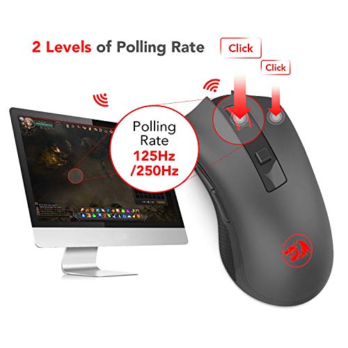 Redragon M652 Optical 2.4G Wireless Mouse with USB Receiver, Portable Gaming & Office Mice, 5 Adjustable DPI Levels, 6 Buttons for Desktop, MacBook, Notebook, PC, Laptop, Computer