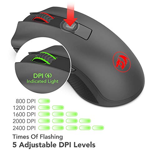 Redragon M652 Optical 2.4G Wireless Mouse with USB Receiver, Portable Gaming & Office Mice, 5 Adjustable DPI Levels, 6 Buttons for Desktop, MacBook, Notebook, PC, Laptop, Computer