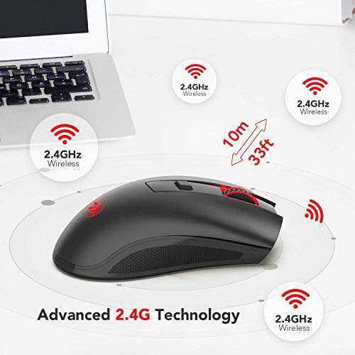 Redragon M652 Optical 2.4G Wireless Mouse with USB Receiver, Portable Gaming & Office Mice, 5 Adjustable DPI Levels, 6 Buttons for Desktop, MacBook, Notebook, PC, Laptop, Computer