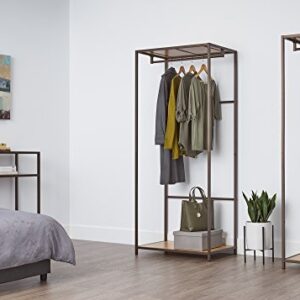 TRINITY Garment Rack with Bamboo Shelves for Clothing Storage, Closet Organization for Home, Apartment, Bedroom, Dorm Room and More, Modular Design, Bronze Poles, 30” W x 20” D x 72” H