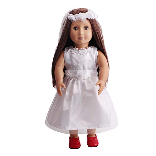 TianBo 1 Set Quality Handmade 18 Inch Doll White Bride Wedding Dress with Headband for 18 Inch Dolls Party Gown Dress Clothes Outfits and Hair Accessories