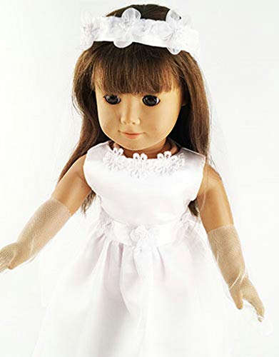 TianBo 1 Set Quality Handmade 18 Inch Doll White Bride Wedding Dress with Headband for 18 Inch Dolls Party Gown Dress Clothes Outfits and Hair Accessories