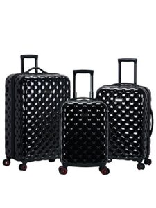 rockland quilt hardside expandable spinner wheel luggage, black, 3-piece set (20/24/28)