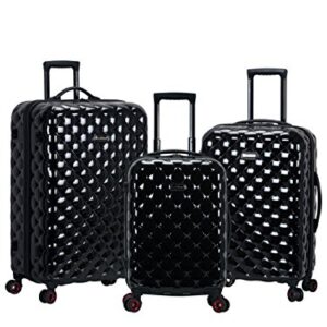 Rockland Quilt Hardside Expandable Spinner Wheel Luggage, Black, 3-Piece Set (20/24/28)