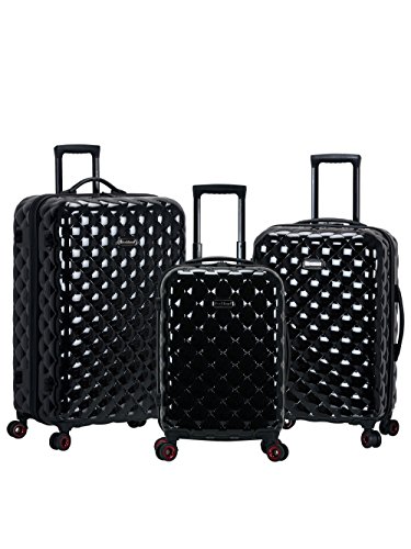 Rockland Quilt Hardside Expandable Spinner Wheel Luggage, Black, 3-Piece Set (20/24/28)