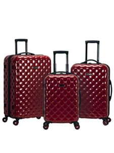 rockland quilt hardside expandable spinner wheel luggage, red, 3-piece set (20/24/28)