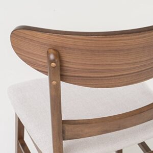 Christopher Knight Home Idalia Dining Chairs, 2-Pcs Set, Rubber Wood, Light Beige / Walnut Finish