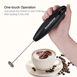 Bonsenkitchen Milk Frother Handheld, Automatic Milk Foam Maker Hand Frother for Coffee, Matcha, Hot Chocolate, Battery Operated Mini Drink Mixer-Black
