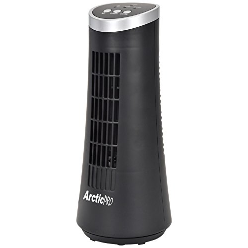 Arctic-Pro MINI DESK OSCILLATING TOWER FAN Slim and Compact Size, 2-Speed, Ultra-Quiet Operation, Convenient Carrying Handle, 75 Degrees of Oscillation For Powerful Circulation, 12 Inches, Black