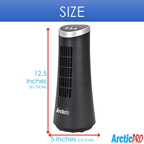 Arctic-Pro MINI DESK OSCILLATING TOWER FAN Slim and Compact Size, 2-Speed, Ultra-Quiet Operation, Convenient Carrying Handle, 75 Degrees of Oscillation For Powerful Circulation, 12 Inches, Black