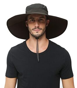 hllman super wide brim sun hat-upf 50+ protection,waterproof bucket hat for fishing, hiking, camping,breathable nylon & mesh dark grey