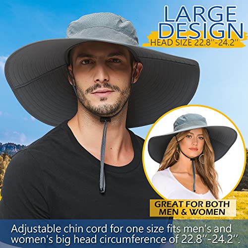 HLLMAN Super Wide Brim Sun Hat-UPF 50+ Protection,Waterproof Bucket Hat for Fishing, Hiking, Camping,Breathable Nylon & Mesh Dark Grey