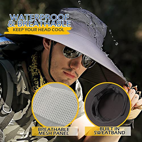 HLLMAN Super Wide Brim Sun Hat-UPF 50+ Protection,Waterproof Bucket Hat for Fishing, Hiking, Camping,Breathable Nylon & Mesh Dark Grey