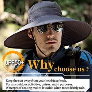 HLLMAN Super Wide Brim Sun Hat-UPF 50+ Protection,Waterproof Bucket Hat for Fishing, Hiking, Camping,Breathable Nylon & Mesh Dark Grey