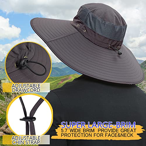 HLLMAN Super Wide Brim Sun Hat-UPF 50+ Protection,Waterproof Bucket Hat for Fishing, Hiking, Camping,Breathable Nylon & Mesh Dark Grey