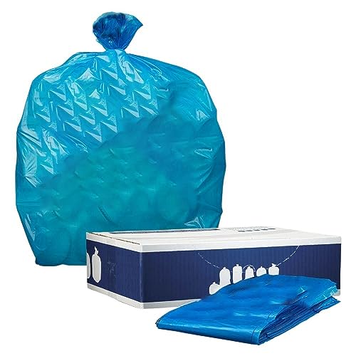 Plasticplace 65 Gallon Recycling Trash Bags │1.5 Mil │ Blue Heavy Duty Garbage Can Liners │ 50” x 48” (50 Count)
