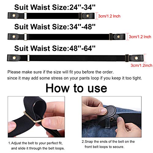 No Buckle Elastic Stretch Belts for Men and Women Black, Invisible Belts for Jeans Pants, Size L