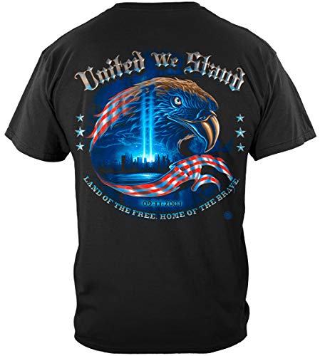 Patriotic United We Stand American Flag Marine Corps US Army Air Force US Navy Military 100% Cotton T Shirt Black ADD46-FF2067XXL XX-Large