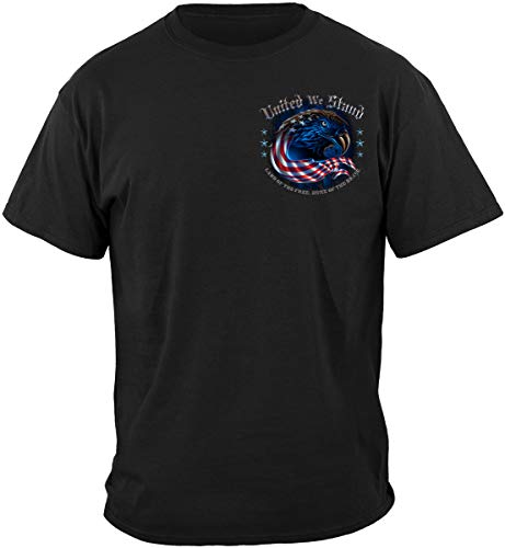 Patriotic United We Stand American Flag Marine Corps US Army Air Force US Navy Military 100% Cotton T Shirt Black ADD46-FF2067XXL XX-Large