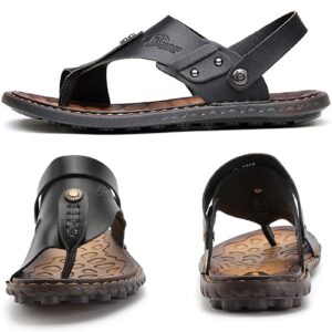 OHCHSH Sandals for Mens Leather Slippers Boy Slip On Sandles Flip Flops Thong US Size 8