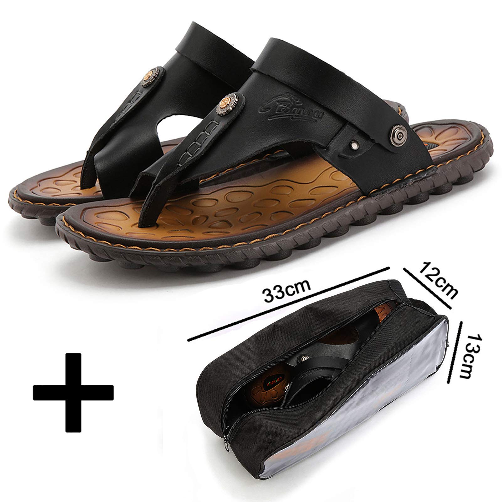 OHCHSH Sandals for Mens Leather Slippers Boy Slip On Sandles Flip Flops Thong US Size 8