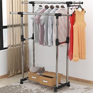 Panet Coat Rack Double Pole Coat Rack Indoor and Outdoor Clothes Rack Stainless Steel Drying Rack Free Standing Coat Rack (Color : A)