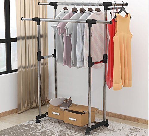 Panet Coat Rack Double Pole Coat Rack Indoor and Outdoor Clothes Rack Stainless Steel Drying Rack Free Standing Coat Rack (Color : A)