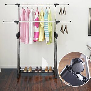 Panet Coat Rack Double Pole Coat Rack Indoor and Outdoor Clothes Rack Stainless Steel Drying Rack Free Standing Coat Rack (Color : A)