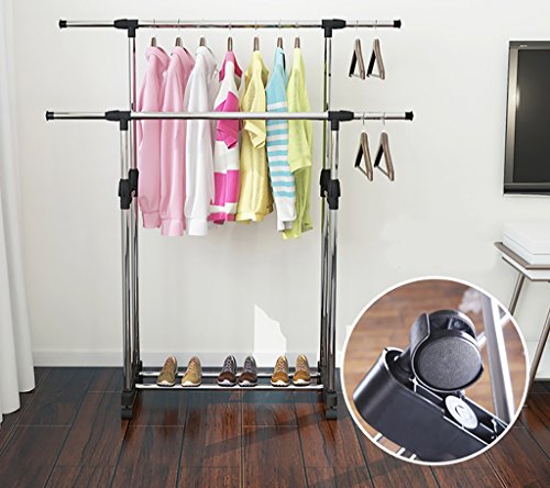 Panet Coat Rack Double Pole Coat Rack Indoor and Outdoor Clothes Rack Stainless Steel Drying Rack Free Standing Coat Rack (Color : A)