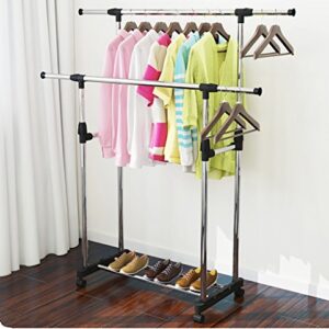 Panet Coat Rack Double Pole Coat Rack Indoor and Outdoor Clothes Rack Stainless Steel Drying Rack Free Standing Coat Rack (Color : A)