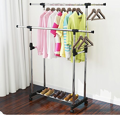 Panet Coat Rack Double Pole Coat Rack Indoor and Outdoor Clothes Rack Stainless Steel Drying Rack Free Standing Coat Rack (Color : A)