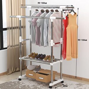 Panet Coat Rack Double Pole Coat Rack Indoor and Outdoor Clothes Rack Stainless Steel Drying Rack Free Standing Coat Rack (Color : A)