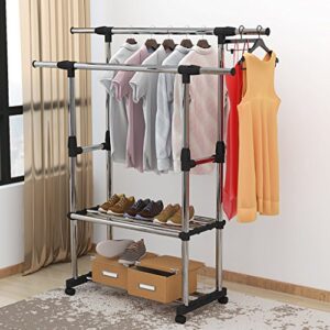 panet coat rack double pole coat rack indoor and outdoor clothes rack stainless steel drying rack free standing coat rack (color : b)
