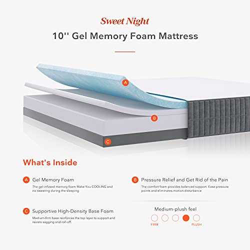 Sweetnight King Size Mattress, 10 Inch Gel Memory Foam Mattresses for Back Pain Relief/Motion Isolation & Cool Sleep, Flippable Comfort from Soft to Medium Firm, Sunkiss