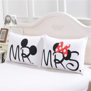 Haru Homie Microfiber Reversible Mickey Mouse Mr/Mrs Couples Duvet Cover 3PCS Bedding Set with Zipper Closure - Ultra Soft Lightweight and Easy Care, Queen