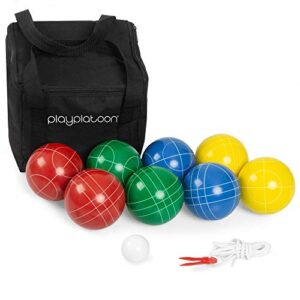 play platoon 90 mm bocce ball set with 8 premium balls, pallino, carry bag & measuring rope