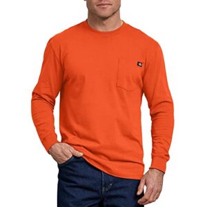 dickies mens long sleeve heavyweight neon crew neck tee t shirt, bright orange, large us