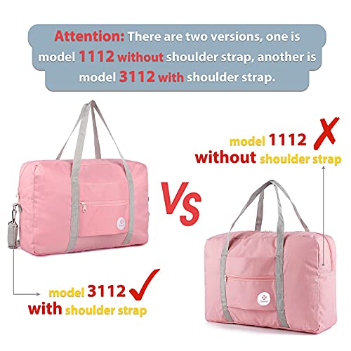 Narwey For Spirit Airlines Foldable Travel Duffel Bag Tote Carry on Luggage Sport Duffle Weekender Overnight for Women and Girls (1112 Pink)