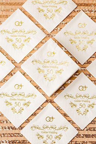 Crisky 100 Pcs Napkins for 50th Wedding Anniversary Beverage Napkins 3-Ply Gold Foil Cocktail Napkins for Wedding Anniversary Shower